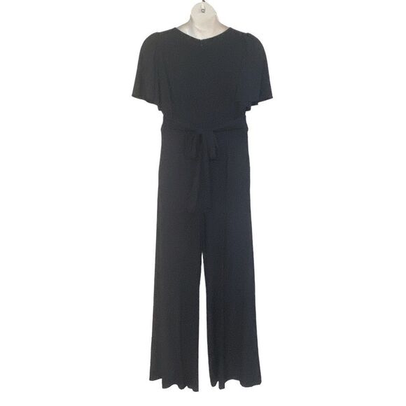 Julia Jordan Black Flutter Sleeve Stretch Jersey Wide Leg Jumpsuit Sz 12 - Picture 10 of 16
